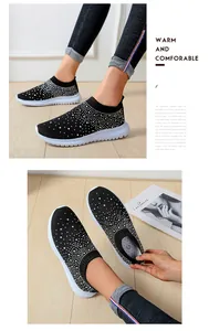 Elegante schwarze Flyknit-Sneaker für Damen mit funkelnden Strassstein-Verzierungen