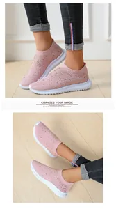 Detailansicht der stylischen pinkfarbenen Mesh-Sneaker mit Strassbesatz für Damen