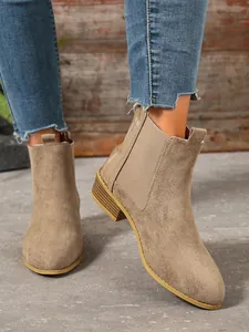 Classic vintage British style women's Chelsea boots with square heel in frosted leather finish
