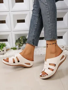 Sandales à plateforme pour femmes, couleur crème, bout ouvert, design léger de plage