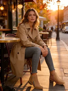 Vista dettagliata di eleganti stivaletti in pelle color cuoio in un contesto urbano