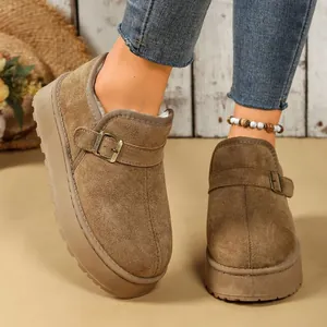 Botas de Nieve de Suela Gruesa para Mujer de Tela de Gamuza con Forro de Felpa Botines de Invierno Cálidos Slip-On con Hebilla de Metal