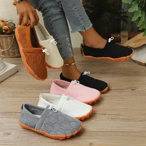 Chaussures de Sport en Tissage Fly pour Femmes Pieds Nus en Plein Air Antidérapantes Respirantes Baskets Décontractées Légères Quatre Saisons Plats