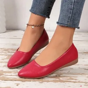 Classic red pointed-toe ballet flat shoes for women with a comfortable slip-on design