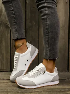 White and grey women's German Army Trainer sneakers with stylish side zipper detail