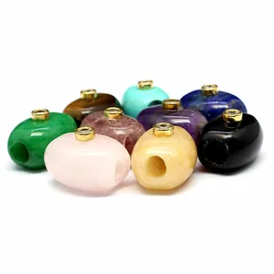 High-quality mixed natural stone barrel beads with gold-plated zircon inlay detail