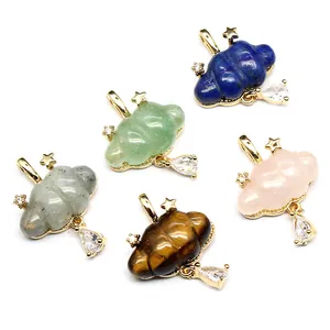 Assortiment natuursteen wolk hangers met gouden ster en kristallen druppel bedels