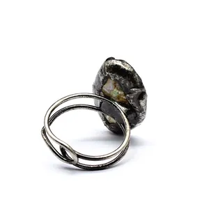 Detailed view of vintage natural agate geode open ring with distressed finish