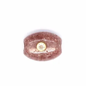 Natural strawberry quartz barrel bead with zircon inlay for DIY jewelry making
