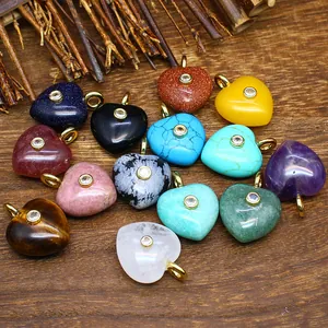 Pendentif en Pierre Naturelle Forme de Cœur Avec Incrustation de Strass Bijoux Vintage Élégants pour Femme Collier Accessoire
