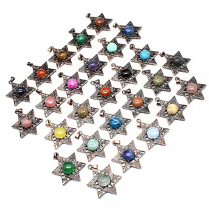 Pendentifs hexagrammes vintage en cuivre avec diverses pierres de cristal naturel