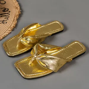 Infradito da Donna con Punta Quadrata Oro Argento Metallizzato Leopardo Motivo Floreale Sandali Bassi Casual da Spiaggia Estiva Suola in EVA