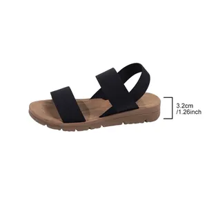 Eleganti sandali da donna con cinturini elastici neri e tacco platform comfort da 3,2 cm