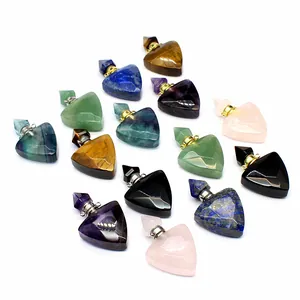 Collection of faceted natural stone triangular aromatherapy essential oil bottle pendants