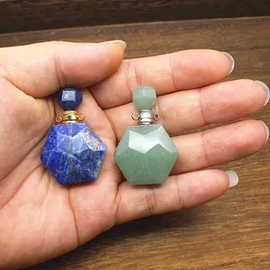 Magnifiques pendentifs flacons de parfum en pierre naturelle, lapis-lazuli et aventurine