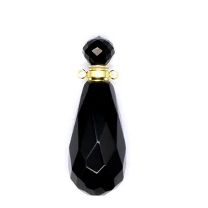 Elegante colgante de gota de piedra natural negra facetada para difusor de aceites esenciales