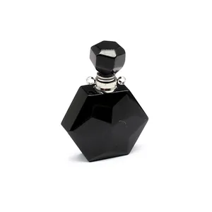 Élégant pendentif flacon de parfum en obsidienne noire avec design hexagonal facetté