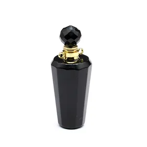 Elegant black faceted natural stone perfume bottle necklace pendant for essential oil diffuser