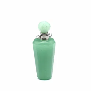 Green natural aventurine stone perfume bottle pendant diffuser necklace jewelry detail.
