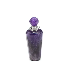 Elegant faceted amethyst natural stone perfume bottle pendant essential oil diffuser jewelry
