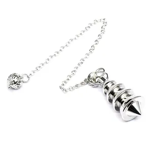 Pendentif pendule conique en cuivre argenté pour radiesthésie et gravité