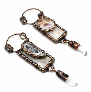 Detailed view of vintage natural white crystal druzy pendants with Buddha motifs