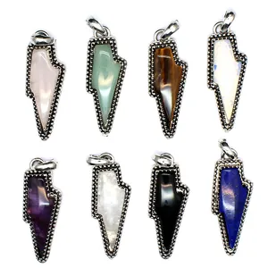 Set of vintage natural crystal lightning bolt pendants featuring various colorful gemstones