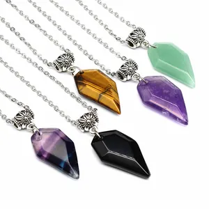 Assorted natural stone faceted wolf tooth necklaces in amethyst fluorite tiger eye