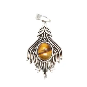 Vintage silver fox tail pendant with natural tiger eye stone detail