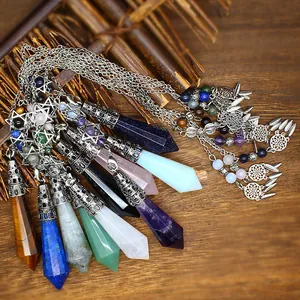 Crystal Hexagonal Prism Pendulum Pendant Dream Catcher Star Charm Alloy Chain Spiritual Healing Stone Jewelry For Women