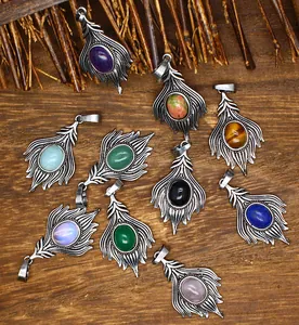 Detailed view of various natural stone pendants with antique vintage finish and textures.