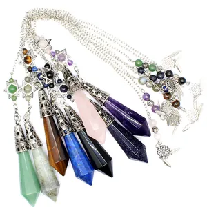 Assorted natural stone crystal pendulums with star and dreamcatcher accent chains