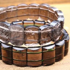 Close-up detail of Arizona Saffordite meteorite bracelets showing rough and polished textures