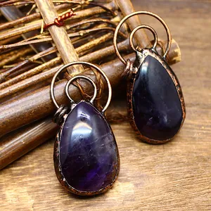 Handgefertigter Amethyst-Kristall-Anhänger im Vintage-Stil mit Kupferdraht Schmuck