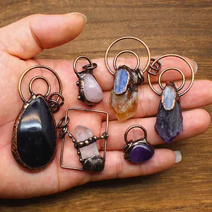 Vintage Handgefertigte Natürliche Kristall Rohstein Anhänger Kupfer Drahtwicklung Amethyst Citrin Boho Schmuck Accessoire