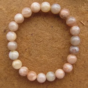 Natürlicher Sonnenstein Perlenarmband Für Damen Vintage Legierung Zubehör Boho Polierter Edelstein Elastisches Strang Armband Schmuck