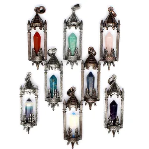 Vintage Gothic castle crystal hexagonal point pendant necklace set in various natural stones