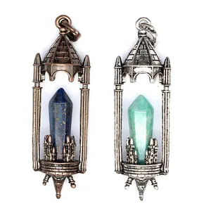 Retro medieval castle pendants featuring hexagonal natural stone crystal pillars