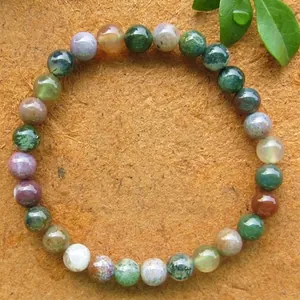 Bracciale di Perline in Agata Indiana Naturale Per Donna Semplice Braccialetto con Pietre Rotonde Elasticizzato Gioielli Stile Boho