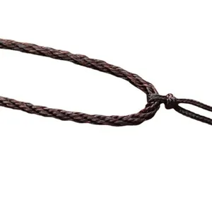 Detail of handmade brown braided necklace cord with a secure knot on white background
