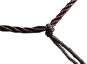 Handmade brown woven necklace cord showing detailed craftsmanship and knot design