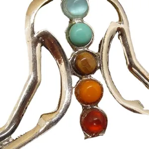 Exaggerated yoga meditation chakra pendant necklace with colorful stones and silver frame