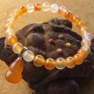 Bracelet en Perles d'Agate Rouge du Brésil Naturelle pour Femmes Pierre Translucide Pendentif Gourde Bijoux de Chance