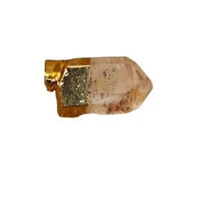 Colgante de cristal blanco natural con punta bañada en oro para collar