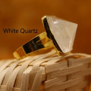Vintage Pyramide Amethyst Rosenquarz Bergkristall Opal Ring Vergoldet Einstellbar Geometrisch Naturstein Schmuck Für Damen