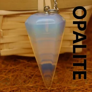 Hexagonal Opalite crystal pendulum pendant for dowsing, healing, and meditation