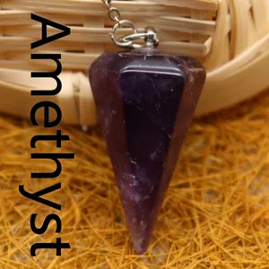 Faceted amethyst cone pendulum pendant with silver chain link