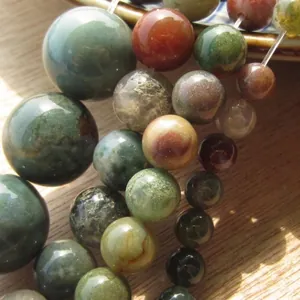 High-quality multi-colored Indian moss agate round beads for DIY jewelry making strands.