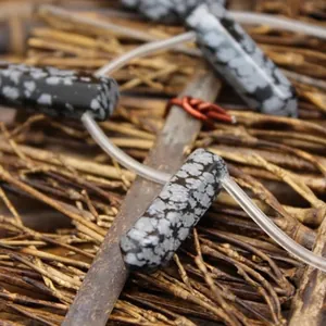 Sneeuwvlok obsidiaan zeshoekige kolom kralen voor sieraden, 30x8mm groot