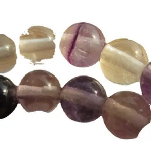 Perle rotonde in fluorite naturale viola e gialla per creazione gioielli fai-da-te